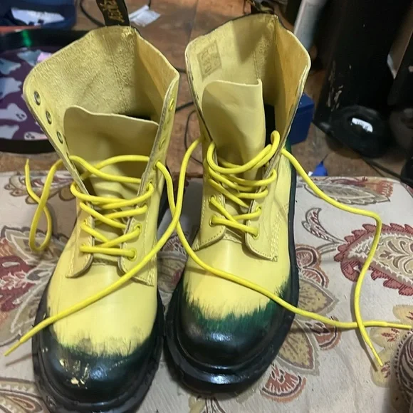 Doc martens 1460 pascal combat boots custom ombré black & yellow ladies size 8 - Picture 2 of 13